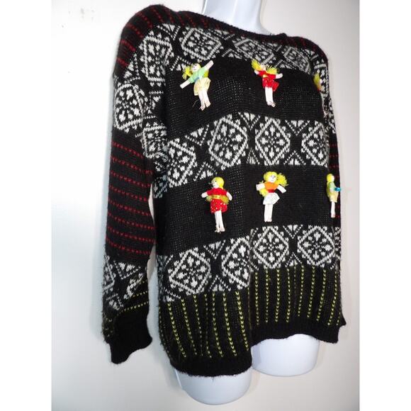 Western Connection Sweater Medium Dolls 3D 80s Knit Art to Wear Funky Weird - Picture 3 of 14